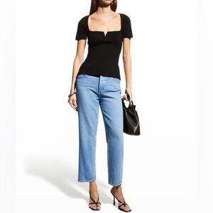 NWT Paige Noella Straight Leg High Rise Covered Button-fly Jeans Coastline 29